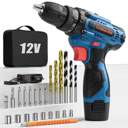 Akkuschrauber 12V mit 25+1 Zubehör, 2-Gang, 10mm Bohrfutter, LED-Licht, Tragetasche