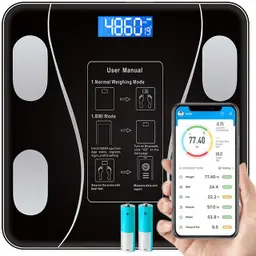 Retoo Personenwaage mit Bluetooth, Körperanalyse, Körperfett, BMI, Wasser, Skelettmuskel, gehärtetes Glas, kompatibel mit Tuya & Google Fit, Schwarz