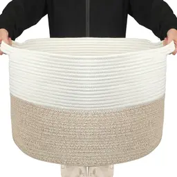 Withosent 100L Wäschekorb aus Baumwolle, Geflochten, mit Henkel, 54x36cm