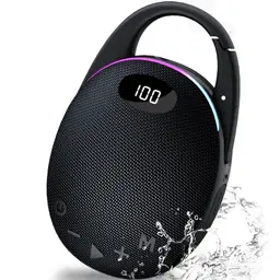 Tragbarer Bluetooth-Lautsprecher mit Licht, LED-Anzeige, Karabiner &amp; TWS, 25 Std Akku, RGB-Lichter, kraftvoller Bass, geeignet für Outdoor, Party &amp; Reisen