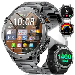LIGE Militär Smartwatch Herren, 1,7 Zoll HD, LED Taschenlampe, Bluetooth Anruf, 110+ Sportmodi, IP68, Fitnessuhr, 2 Armbänder, Schwarz