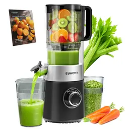 EUHOMY Entsafter, Slow Juicer mit 135 mm Einfüllöffnung, 1,8 l Füllvolumen, 2 Tassen, elektrisch, schwarz-silber