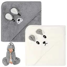 Baby Kapuzenhandtuch Set 80 x 80 cm, 2 Stück Weiß + Grau, Bademantel aus Korallenvlies für Neugeborene & Säuglinge