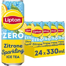 LIPTON ICE TEA Sparkling Lemon Zero, Zitrone Eistee mit Kohlensäure, ohne Zucker, 24 Dosen à 0,33 l