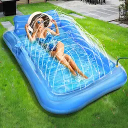 JONRRYIN Luftmatratze Pool für Erwachsene, aufblasbare Schwimmmatratze mit Sprinkler, große Wasser-Schwimminsel für Sommer & Strand (Blau)