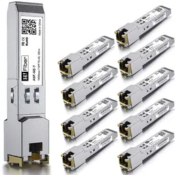 10 Stück 1000BASE-T SFP Transceiver, SFP zu RJ45, 1.25G Kupfer Ethernet Modul kompatibel mit Cisco GLC-T/SFP-GE-T, Ubiquiti UniFi UF-RJ45-1G, Mikrotik S-RJ01, Netgear AGM734