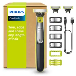 PHILIPS OneBlade 360 Face & Body - elektrischer Rasierer, Trimmer & Bodygroomer, 3x Klingen, 4x Trimmaufsätze, Nass- & Trockenrasur für Gesicht & Körper