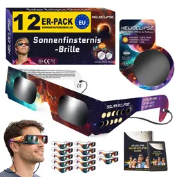 Helioclipse 12x Sonnenfinsternis Brille ISO 12312-2 Zertifiziert 2026 - Schutzbrille für Sonnenfinsternis mit 2x Smartphone-Filter
