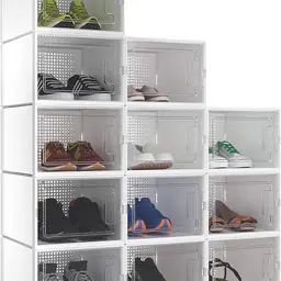 YITAHOME Schuhboxen Set 12, Stapelbare Schuhaufbewahrung mit transparenter Tür, für Schuhe bis Größe 46, weiß