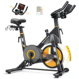 Toputure Heimtrainer Fahrrad mit LED-Touchscreen, App, Herzfrequenzmessung, 32 Magnetwiderstand, Dopp. Flaschenhalter, Langhantelständer, bis 150kg