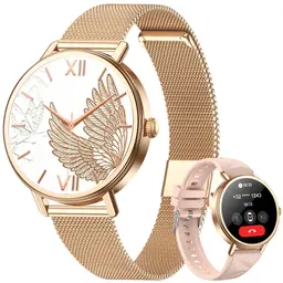 Blackview Damen-Smartwatch, 1,26" runde Fitnessuhr mit Pulsmesser, Schlafmonitor, SpO2, Schrittzähler & Aktivitätstracker, IP67, gold