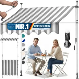 KESSER® Klemmmarkise mit Handkurbel, 150cm, UV-beständig, höhenverstellbar & wasserabweisend, Sonnenschutz für Balkon, Terrasse & Garten