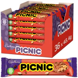 Cadbury PICNIC Schokoladenriegel mit Erdnüssen, Rosinen & Karamell - 36 x 48,4g