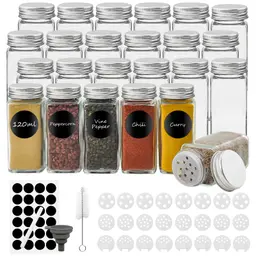 Withosent Gewürzgläser 24er Set, 120ml, mit Schraubkappen, Streueinsatz, Etiketten, Trichter & Bürste