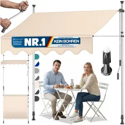 KESSER® Klemmmarkise mit Handkurbel, 150cm, ohne Bohren, UV-beständig, höhenverstellbar, wasserabweisend, Sonnenschutz für Balkon, Terrasse & Garten