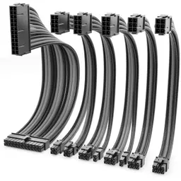 deleyCON Netzteil Kabel Verlängerung Set 30cm 6-teilig – Schwarz Grau