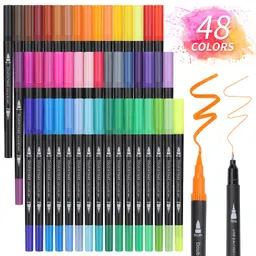 Owelth Pinselstift-Set, 48 Farben, Dual Tip, Aquarell Marker, Filzstifte, 1-2 mm/0,4 mm, für Kinder und Erwachsene