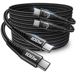 USB C auf USB C Kabel [2 Stück, 2M + 2M] 100W Schnellladekabel, Nylon, passend für iPhone 16/15 Pro Max, Samsung S24/S23/S22/S21, iPad Pro, MacBook Pro/Air, Pixel