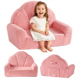 ROBURD Kindersofa für Mädchen, Bequemer Kindersessel, Spielzimmer-Sofa, Bezug abnehmbar, Weiß