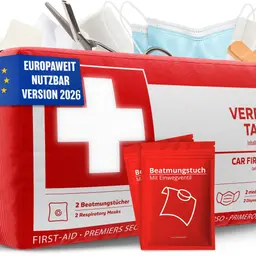 KFZ Verbandstasche nach Norm 2026 inkl. Beatmungstücher – europa-werter Erste-Hilfe-Kasten, DIN 13164:2022, StVO-konform
