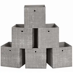 SONGMICS Aufbewahrungsbox 6er Set, Vliesstoff, 30x30x30 cm, Organizer, für Würfelregal, Faltbox, Kleideraufbewahrung, taupe