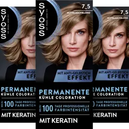 SYOSS Coloration 7_5 Mittelaschblond (115 ml) - dauerhafte Haarfarbe mit Keratin, kühler Farbton, bis zu 100 Tage, Anti-Gelbstich