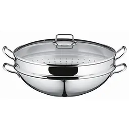 WMF Macao Wokpfanne 36 cm für Induktion, Edelstahl, mit Glasdeckel und Ablagegitter