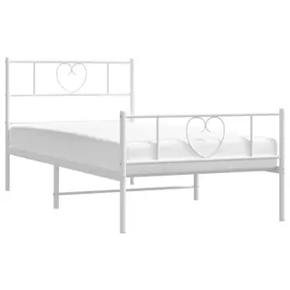 vidaXL Bettgestell mit Kopf- und Fußteil, Metall, Weiß, 75x190 cm