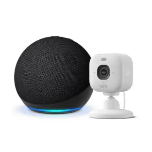 Amazon Echo Dot + Blink Mini 2K+ Überwachungskamera, Anthrazit & Weiß – Kamera per Alexa steuern