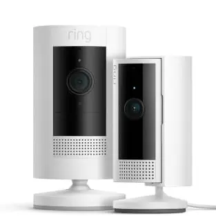 Ring Akku-Außenkamera (Stick Up Cam) und Innenkamera