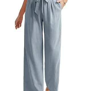 Ninee Damen Palazzo Hosen mit weitem Bein – Hohe Taille, Locker & Fließend (Hellblau, Medium)
