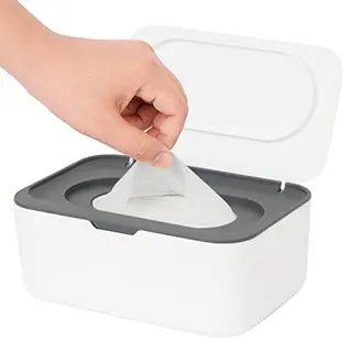 Feuchttücher Box, Nachfüllbarer Spender für Baby & Erwachsene, Einhandbedienung, Grau
