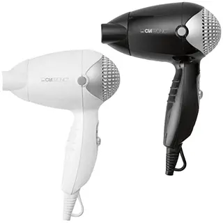 Clatronic Reisehaartrockner 1200W, kompakt, 2 Stufen, abnehmbarer 360° Düse, Aufhängeöse, schwarz/weiß
