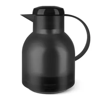 Emsa Samba Isolierkanne 1L, Schwarz Transluzent, 12h heiß, 24h kalt, Quick Press Verschluss