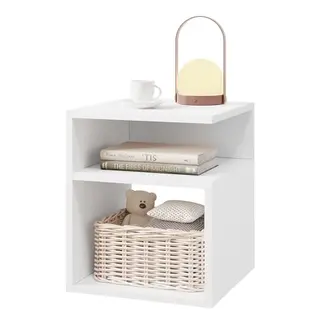 EUGAD Nachttisch Weiß, Beistelltisch mit 2 offenen Fächern, 35x41,5x35 cm, Platzsparend für Schlafzimmer & Wohnzimmer
