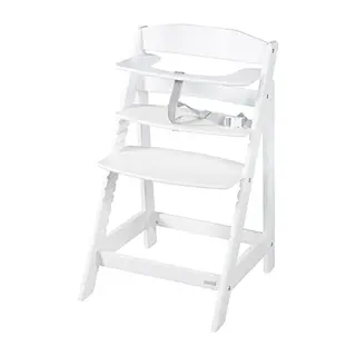 roba Babyhochstuhl Sit Up Flex - Verstellbarer Kinderhochstuhl aus Holz für 6 Monate bis 70 kg, mit Schrittgurt – Weiß