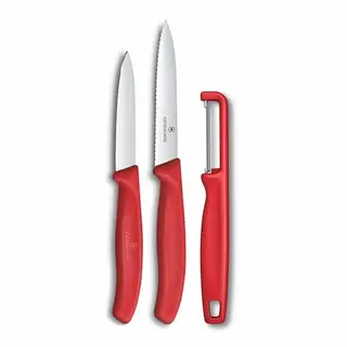 Victorinox Schweizer Gemüsemesser-Set mit Sparschäler, 3-tlg., Rot
