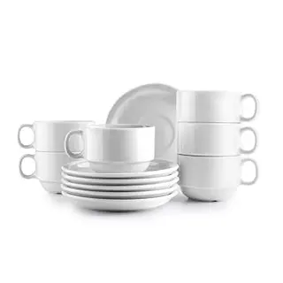 IBILI - 6er-Set Tassen 230 ml mit Untertassen Castilla Blanca