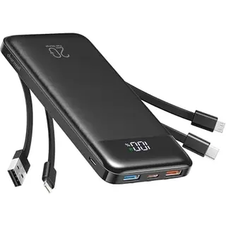 Charmast Power Bank 20000mAh mit 4 Kabeln und LED-Display, 22,5W, Kompatibel mit iPhone und Samsung