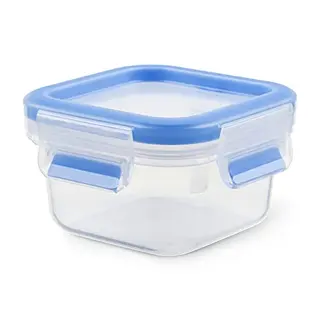 EMSA Clip & Close Frischhaltedose, quadratisch, 0,20 L, gefrier-, mikrowellenfest, Transparent/Blau, Made in Germany