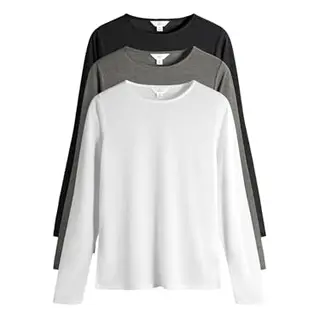 THE SET Damen langärmlige transparente Shirts, 3er-Pack Schwarz/Grau/Weiß