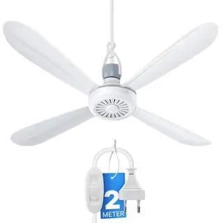 Mobiler Deckenventilator mit Stecker und Schalter, Ø40 cm, energiesparend, tragbar in Weiß