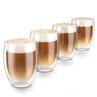 Arendo Doppelwandige Trinkgläser 350ml - 4er Set - Latte Macchiato, Cappuccino, Tee - Spülmaschinen- und Mikrowellengeeignet