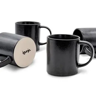 igunja Kaffeetassen Set, 4-teilig, schwarz, 300 ml, handgefertigt, reaktive Glasur, semi-matt