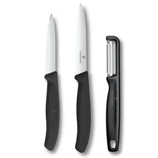 Victorinox Swiss Classic Gemüsemesser Set, 3-teilig mit Schäl-, Tomaten- und Gemüseschnitten, extra scharfe Klingen, schwarz