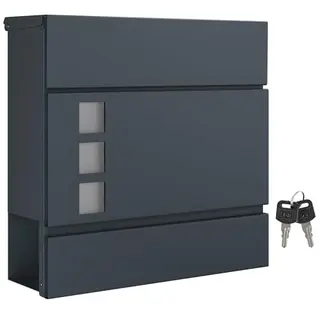SONGMICS XXL Briefkasten, anthrazit, abschließbar, modernes Design, 10,5x37x37 cm, mit Zeitungsfach & Sichtfenster