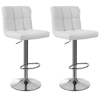 SONGMICS Barhocker 2er Set, höhenverstellbare Küchenstühle mit Fußstütze und Rückenlehne, weiß