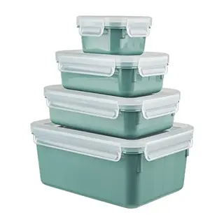 Emsa Clip & Close Frischhaltedosen Set, 4-teilig, grün, spülmaschinen- und mikrowellengeeignet