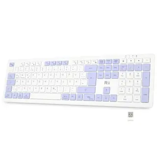 Rii Kabellose Tastatur in Weiß und Lila für Mac und Windows, Ultrathin Wireless Keyboard mit Ziffernblock, Wiederaufladbar