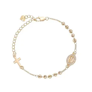VNOX Rosenkranz Armband Damen Goldfarben, Kreuz mit Maria Medaille, Katholisches Gebetsarmband mit Perlen, Religiöser Schmuck für Frauen